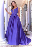 Chic Ball Gown Sleeveless Satin Long Prom Dresses, Long Evening Dress