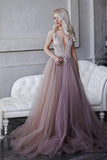 Gorgeous A-line Spaghetti Straps V-neck Long Prom Dresses