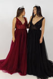 A-line Sleeveless V-neck Sequins Prom Dresses