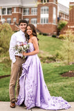 Graceful A-line Appliques Hi-lo Length Satin Sweetheart Prom Dresses