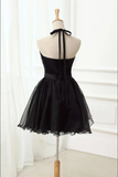 Elegant Halter Black Tulle Beaded Short Cute Prom Dress Homecoming Dresses Party Hoco Gowns