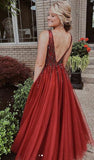 Popular Burgundy Sexy  School Dance Dress Long Prom Dress with Beading