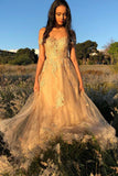 School Dance Dress Formal Evening Dress  Off Shoulder Tulle Long Prom Dress with Applique and Beading