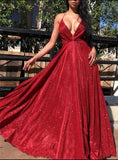 A Line Shinning Red Back To School Party Gown Pageant Dance Dresses Long Prom Dress