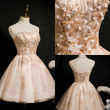 Chic Champagne Beading Tulle Short Homecoming Dress