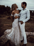 High Quality Lace Sweetheart Ivory Mermaid Outside Beach Wedding Dresses Bridal Gown Dress