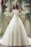Chic Ball Gown Strapless Appliques Tulle Court Train Wedding Dresses WH30235