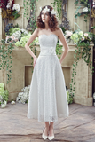 Chic A Line Strapless Appliques Lace Tea Length Prom Dresses, Bridesmaid Dresses WH28268