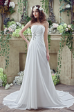 A Line Strapless Sequins Court Train Silk Like Satin Wedding Dresses With Pearls WH20242
