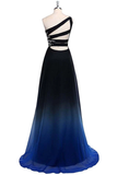 One Shoulder Ombre Chiffon Backless New Evening Gowns Prom Dress