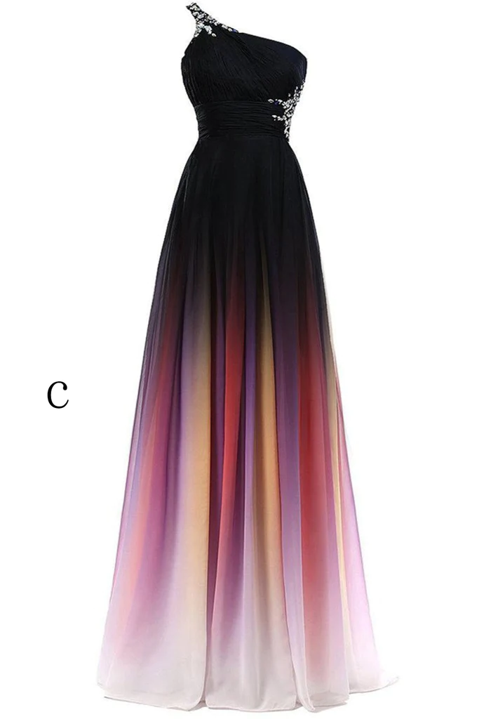 One Shoulder Ombre Chiffon Backless New Evening Gowns Prom Dress