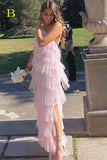 Ruffles Chiffon Fashion Halter Long Party Dress Tulle Prom Dress with Slit