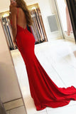 Mermaid Party Dress Red Spaghetti-Straps Long Prom Dress With Appliques