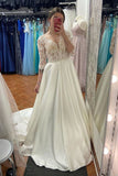 A Line White Custom Made V Neck Satin Half-Sleeves Long Prom Dress
