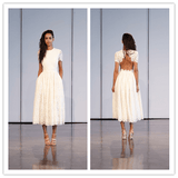 Short sleeve Faisata lace backless lace wedding dress - Laurafashionshop