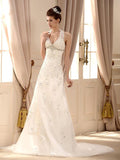 Halter A-line Sweep Brush Train Great Wedding Dresses - Laurafashionshop
