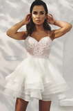 A-line Spaghetti Straps Sweetheart Above Knee Homecoming Dress With Appliques SX66543