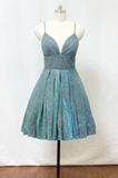 Stunning A Line Green Spaghetti Straps Knee lengthHomecoming Dresses With Pockets SX66554