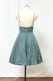 Stunning A Line Green Spaghetti Straps Knee lengthHomecoming Dresses With Pockets SX66554
