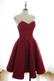 A-line Burgundy Sweetheart Lace Short Prom Dresses Homecoming Dresses SX66513