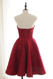 A-line Burgundy Sweetheart Lace Short Prom Dresses Homecoming Dresses SX66513