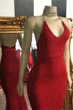 Chiffon Party Dress Sleeveless Red Mermaid Prom Dress With Seuqins