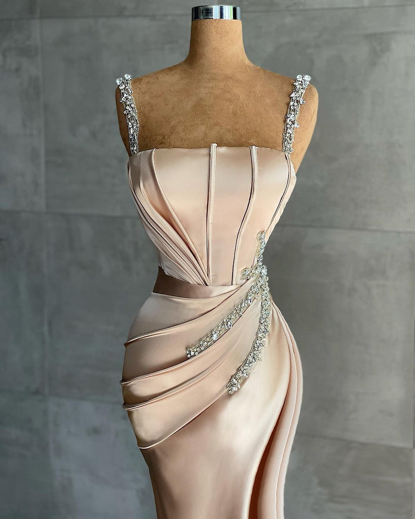Party Dress Formal Dress Pink Starps Mermaid Appliques Bead Long Prom Dress