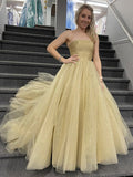 Formal Evening Dresses Daffodil A-Line Strapless Tulle Long Prom Dresses