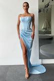 Mermaid Satin Formal dress trapless Long Prom Dress Split Evening Party Gowns