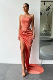 Mermaid Satin Formal dress trapless Long Prom Dress Split Evening Party Gowns