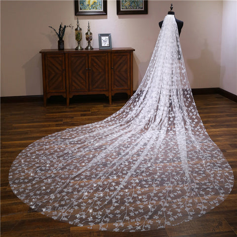 Shiny Firework Printed Ivory Wedding Veil Cathedral Train Bridal Veils VE1500