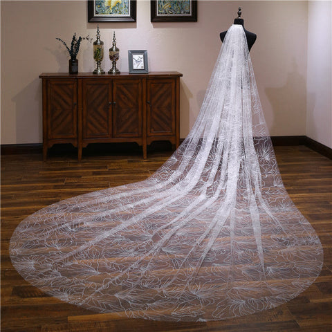 New Arrival Chic Firework Printed Ivory Wedding Veil Cathedral Train Accessories Bridal Veils