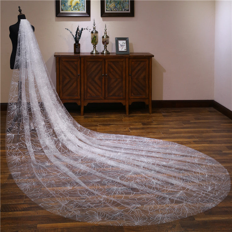 New Arrival Chic Firework Printed Ivory Wedding Veil Cathedral Train Accessories Bridal Veils