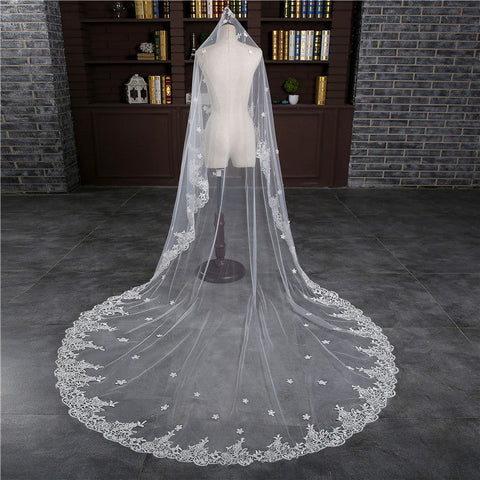 NewYorkCityBride Lace Wedding Veil F-096, 118 Inches Bridal Veil, Tulle Cathedral Length, Veil with Comb, One Tier Veil, Bundle Veil