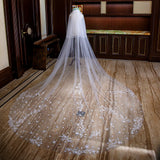 Cathedral Train Lace Appliques Edge White Two Layers Wedding Veils Bridal Accessories Veil