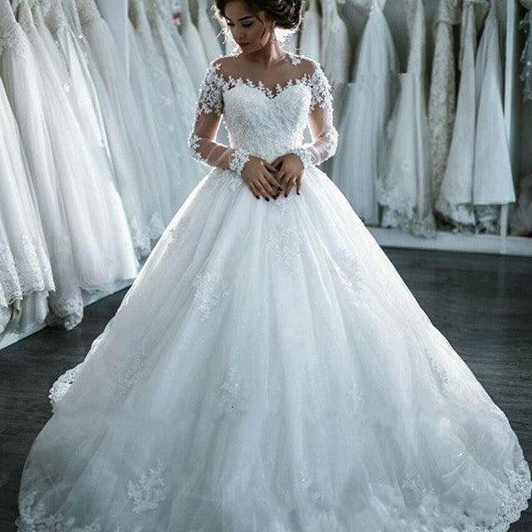 Long Sleeves Lace Long Bridal Gowns Wedding Dresses - Laurafashionshop