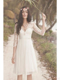 Beach A-line Short Wedding Dresses with Lace - Laurafashionshop