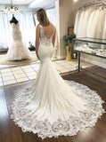 Sexy Mermaid V-neck Ivory Lace LongWedding Dresses