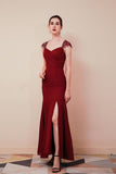 Elegant Mermaid V Neck Split Rust Chiffon Long Prom Dresses