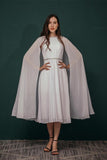Modest A-line Beading White Chiffon Short Prom Dresses