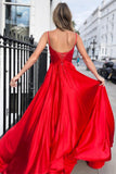 A-line Red Spaghetti Straps Long Prom Dress