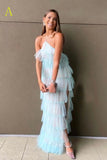 Ruffles Chiffon Fashion Halter Long Party Dress Tulle Prom Dress with Slit