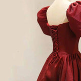 Vintage Women Dress Burgundy A-line Ankle Length Satin Long Prom Dresses