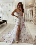 A-line Sweetheart Front Split Elegant Party Dress Long Prom Dresses