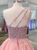 Ball Gown One-shoulder Pearls Long Prom Dresses, Sweet 16 Dresses