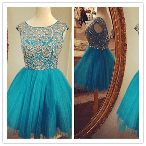 Blue Fitted Sparkly Cocktail Dress Party Dress Prom Dress - Laurafashionshop