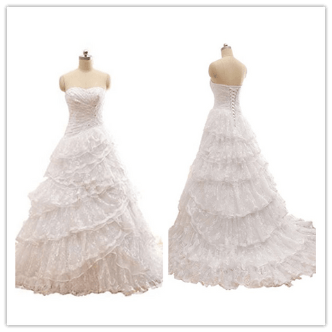 A Line Gorgeous White Lace Detachable Bridal Wedding Gowns - Laurafashionshop