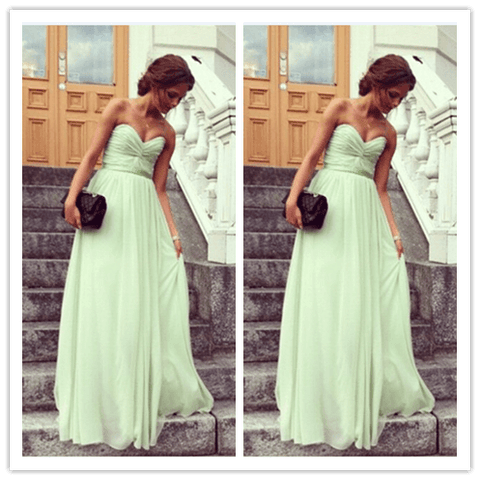 Sweetheart A-line Mint Ruched Chiffon Bridesmaid Dresses Prom Dress - Laurafashionshop