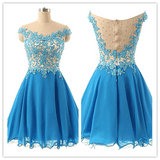 Fitted Tulle Lace Blue Homecoming Dress Prom Dresses - Laurafashionshop