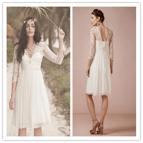 Beach A-line Short Wedding Dresses with Lace - Laurafashionshop